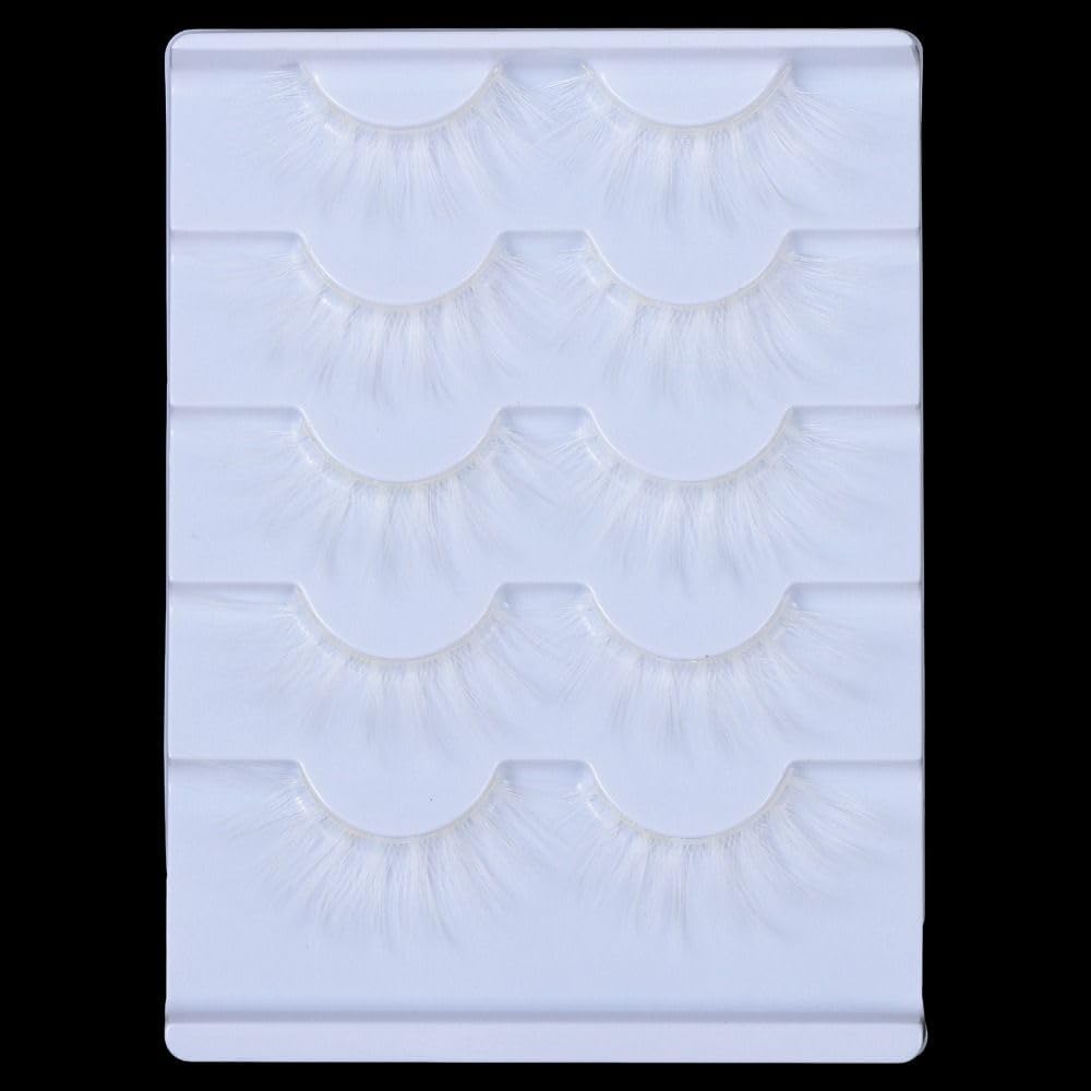 5 Pairs White False Eyelashes, Cosplay Eyelashes, 3D Multilayer Anime Cartoon Eyelashes Effect, Fluffy, Fluffy, Cat Eyes, White False Eyelashes, Fancy Dress Eyelashes Tool (White)