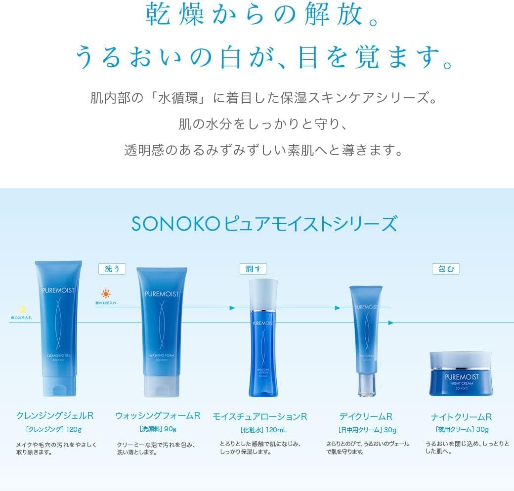 SONOKO (50th Anniversary Suzuki Sonoko) Pure Moist Night Cream R 1.1 oz (30 g) (Night Cream to Adjust Skin Conditions During Sleep), Moisturizing Ingredients, Hyaluronic Acid, Ceramide, Moisturizing