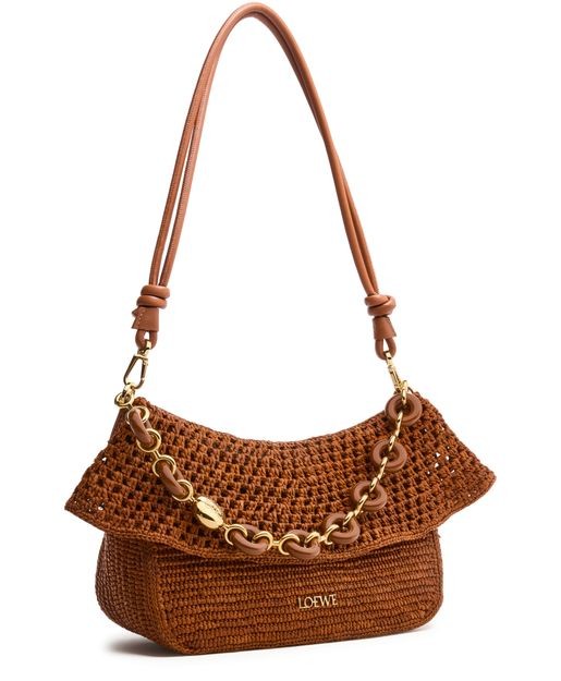 LOEWE Ola Hobo medium bag in raffia and calfskin - Image 3