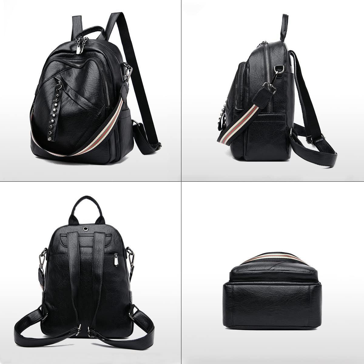 BUKESIYI Women's Backpack Handbags PU Leather Anti-theft Worn Shoulder Strap Original Elegant Brand FR78196 Black