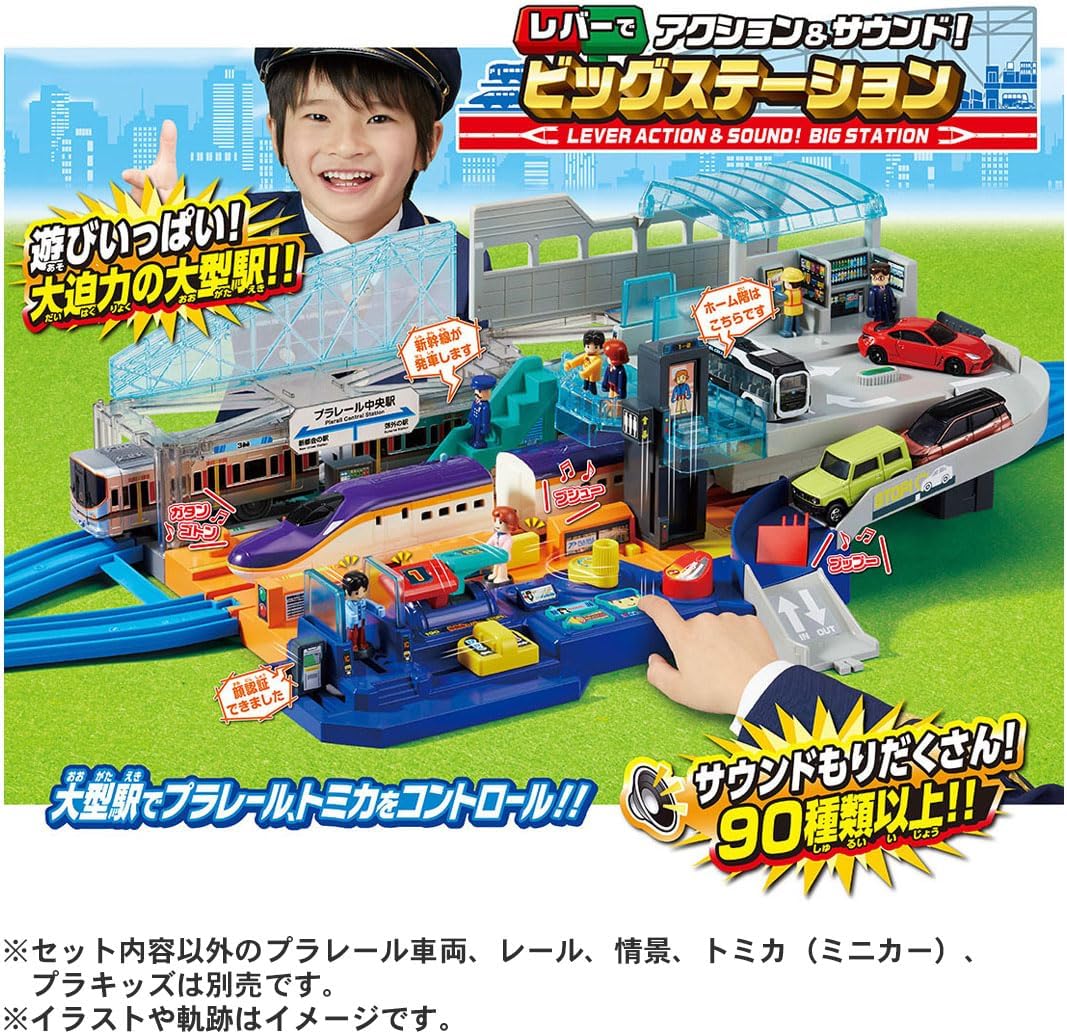 Takara Tomy Plarail Lever Action & Sound! Big Station Train Toy Vehicle Set for Ages 3 and Up