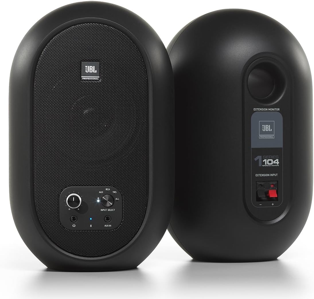 JBL Professional 104-BT-Y3 Powered 2-Way Full Range Studio Monitor Speaker, 3 Year Warranty Model, Built-in Amplifier, 30W + 30W High Output, Bluetooth 5.0 Compatible (Black)