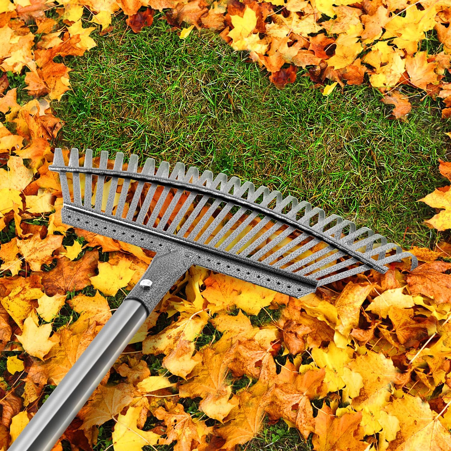 Rake Garden Rake, 25 Claws, Adjustable to 4 Levels, 36.2 - 72.8 inches (92 - 184 cm), Stainless Steel, Lightweight, Hanging Type, Fall Leaves for Gardening, Lawn, Mowing, Garden, Grass Tools, Garden Cleaning Tool