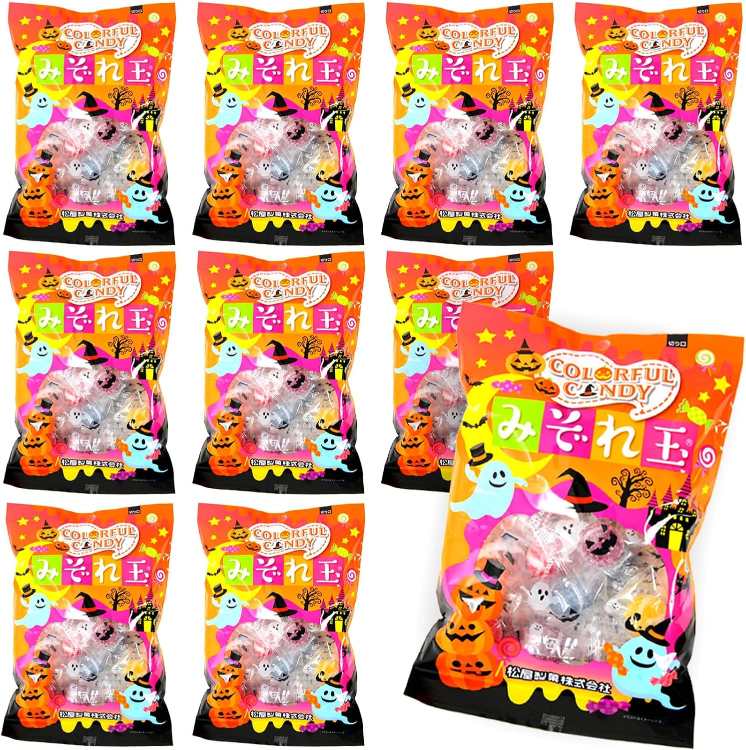 Festival Plaza Set of 180, Halloween, Sleet Balls, 1 Bag, Approximately 18 Pieces, 10 Bags, Set of Halloween Sweets, Candies, Candies, Sweets, Treats, Assorted, Commercial Use, Individual Packaging