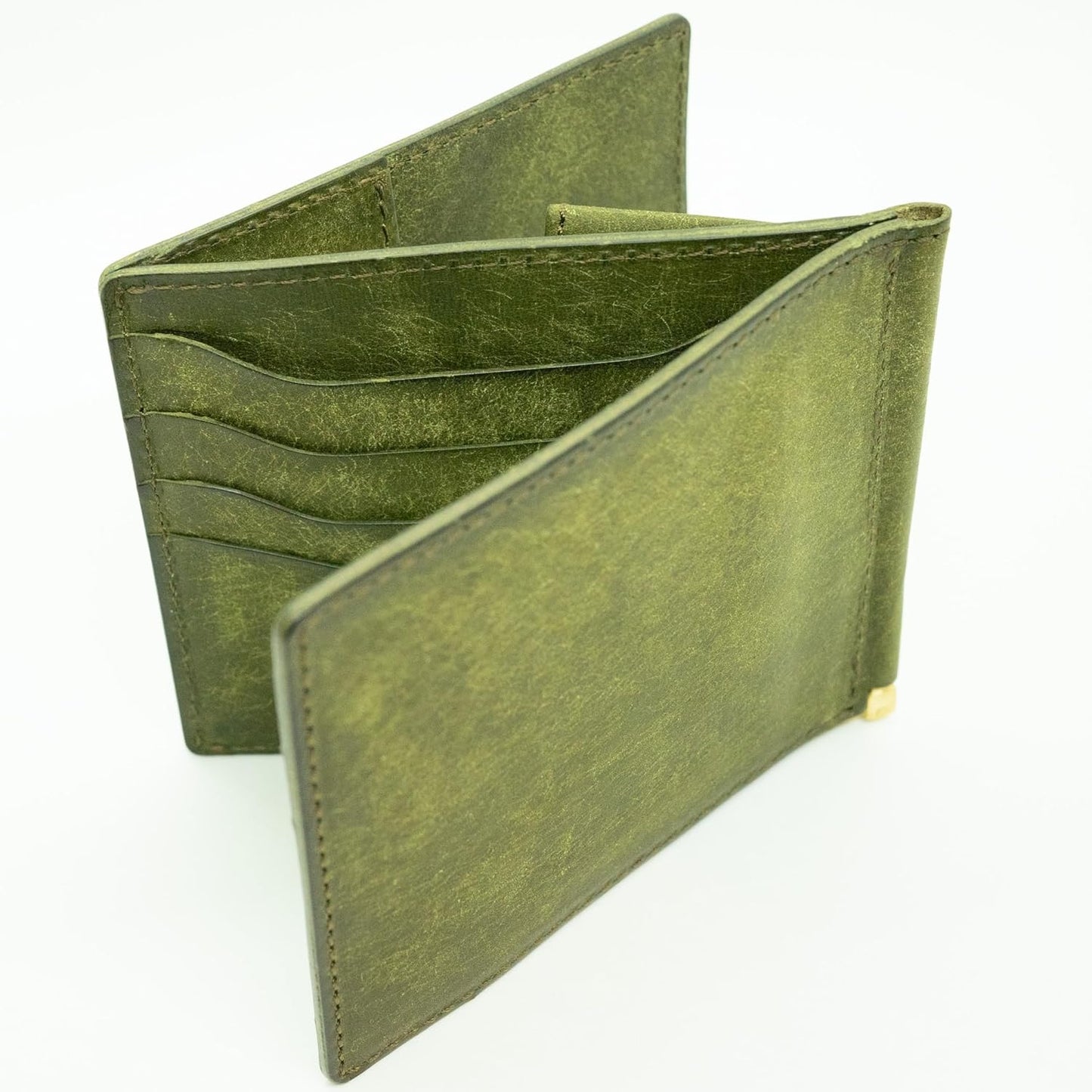 Hizu Factory Pueblo Genuine Leather Money Clip (with Coin Pocket) Made in Japan Artisan Handmade, oliva