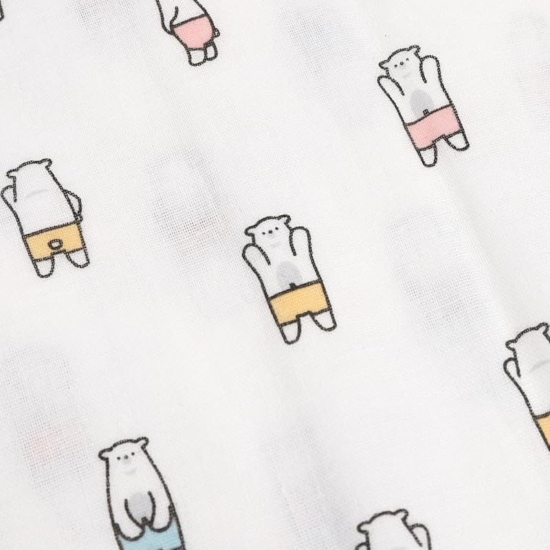 Isamu Shokai 100% Cotton, Made in Japan, Gauze Bath 6 Piece Set (Gauze Bath Towel, 2 Bath Gauze, 3 Gauze Handkerchiefs) White Bear Land Pattern
