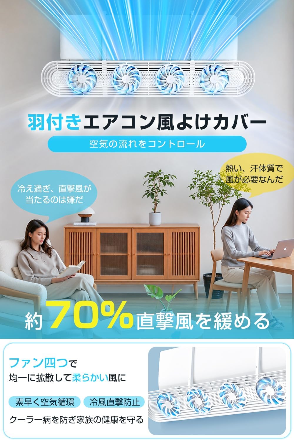 Air Conditioner Wind Cover, Direct Impact Prevention, 2026 New Design, 4 Fans Included, 180° Adjustable Wind Direction, Wall Mounted, Air Conditioner, Windshield, Extendable, Circulating Fan, General