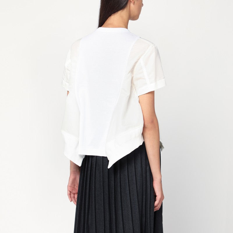 Sacai Sacai White Cotton And Nylon T Shirt - Image 3