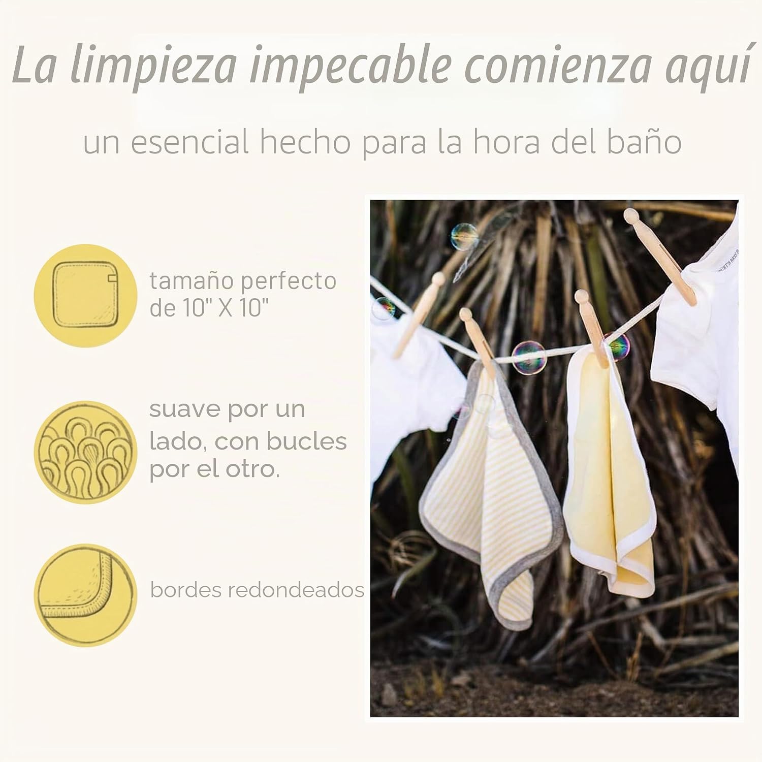 Toallitas de baño para bebés Burt's Bees Baby, 100% algodón orgánico, tejido de rizo suave y súper absorbente y tela de rizo tejida | Los paños de baño suaves y suaves de rizo 100 % algodón orgánico son los esenciales perfectos para el baño