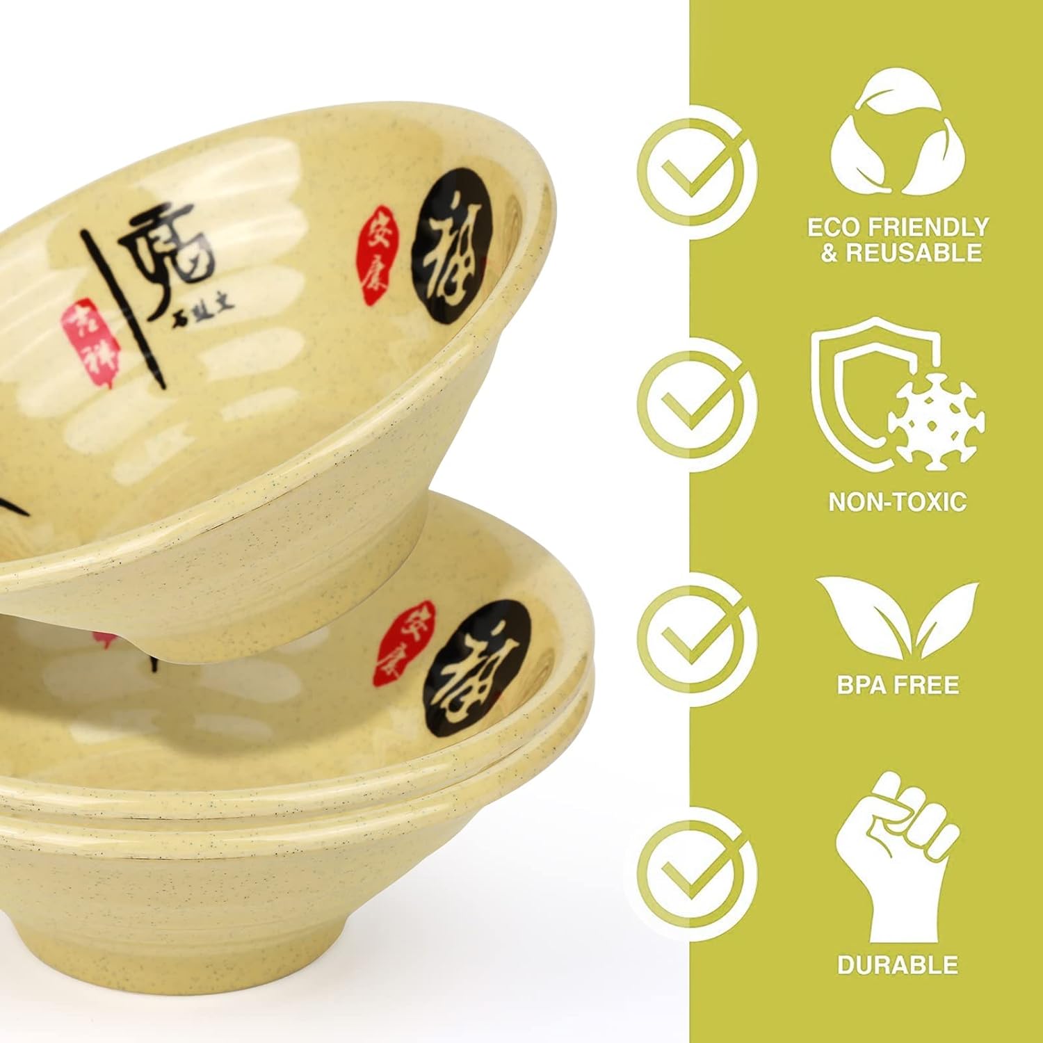 Melamine Ramen Bowl Chinese Japanese Style Soup Bowl Ramen Japanese Ramen Bowl, Instant Ramen Bowl, For Udon, Soba, Fo, Noodles, Breakfast, Melamine Material, Soup Bowl, Ramen, Asian Cooking (Color: B-3 sets/beige, Size: 9 inches)