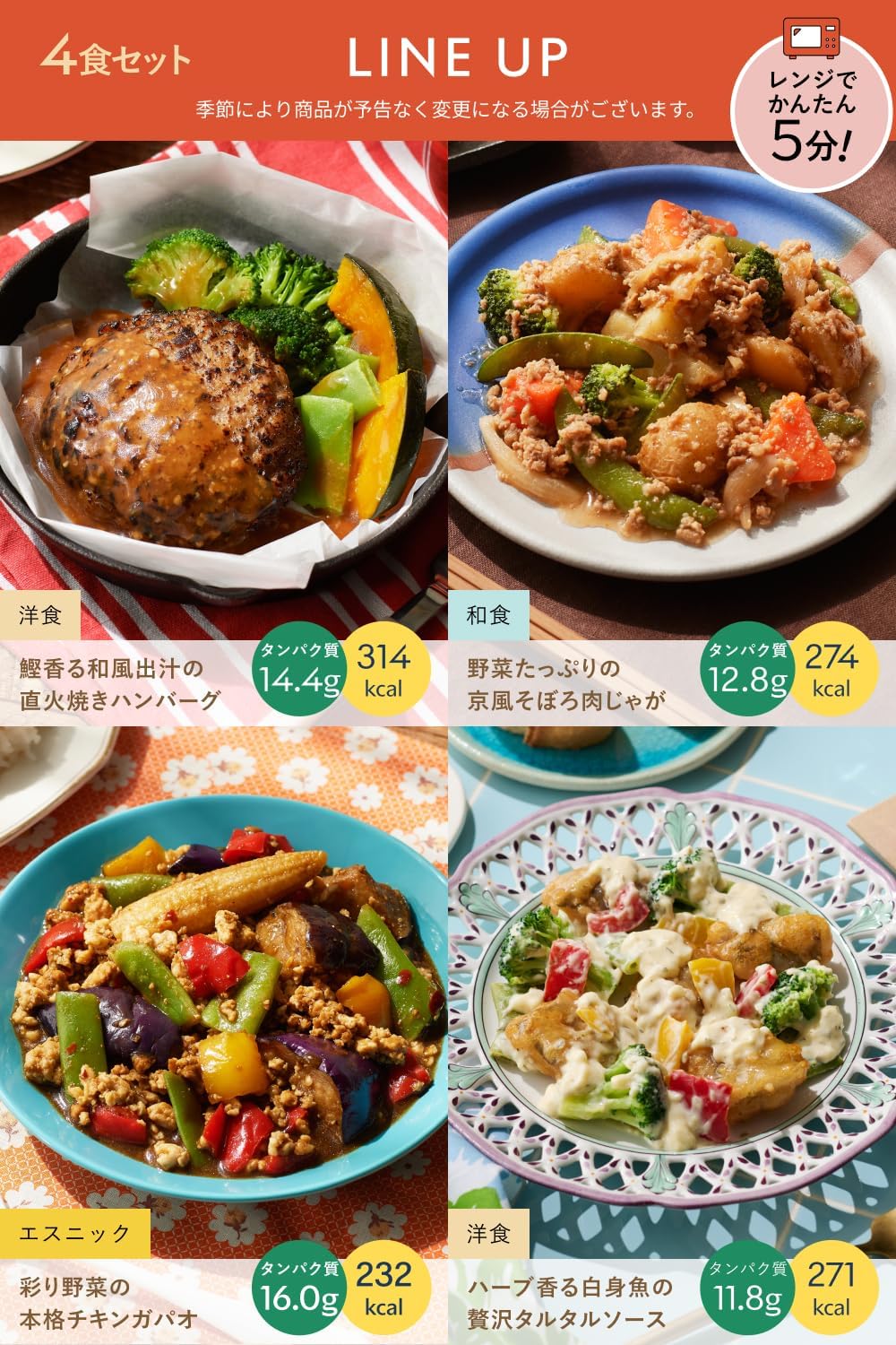 Green Spoon, 4 Types of Side Dishes, Frozen Foods, Trial (Side Food, Low Sugar, High Protein, 1 Serving of Vegetables, Diet, Frozen Bento Box, 5 Minutes in Microwave Use, Healthy)