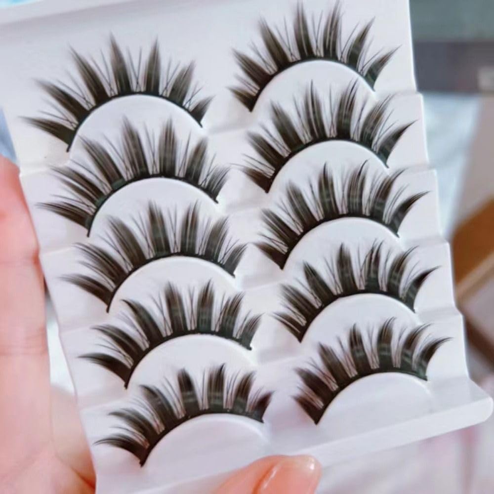 5 Pairs Cartoon Eyelashes Wet Look Eyelashes Effect Cat Eye Eyelash Extensions Fluffy Spiky Mink Lashes Japanese Cosplay Style Anime False Eyelashes Reusable