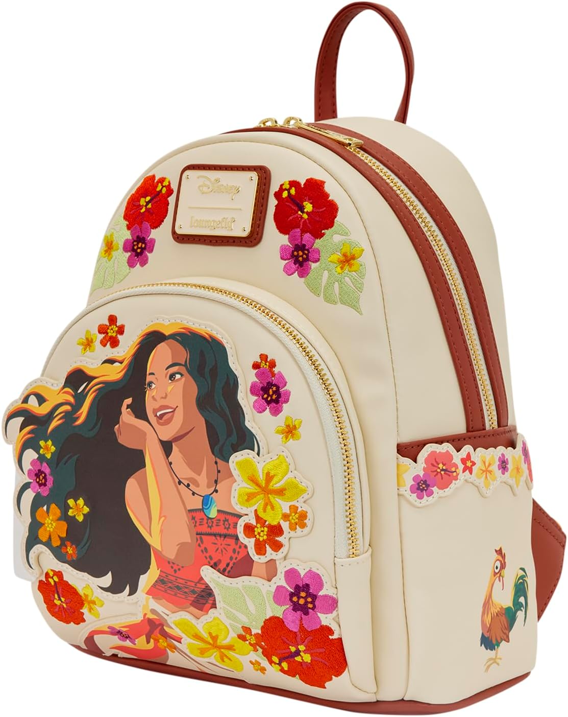 Loungefly Disney: Moana - Pua & Heihei - Floral Live Action - Mini mochila con compartimentos grandes - Ideal para niños y adultos - Bolsas coleccionables
