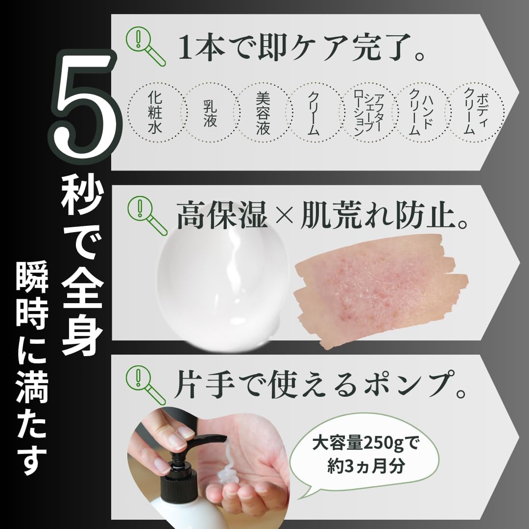 YOUR WISH Men's Luxury All-in-One Gel, Large Capacity, Pump, Sensitive Skin, Prevents Rough Skin, Highly Moisturizing, Fragrance-free, Nano-Liposome Ceramide Luxurious Formulation, Made in Japan