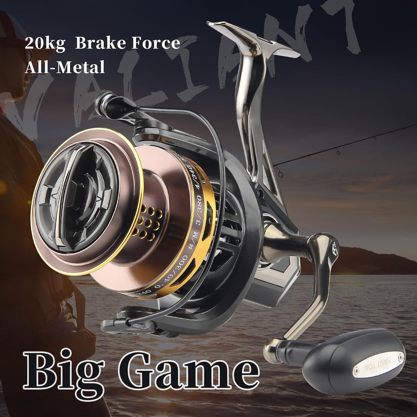 HAUT TON Spinning Reel 8000/9000/10000/12000/14000 Series 17+1BB Graphite/Metal Frame Surf Fishing Reel 4.8:1 Gear Ratio 55lb Drag Medium/Heavy Long Casting Coastal Offshore Saltwater Monster Fish
