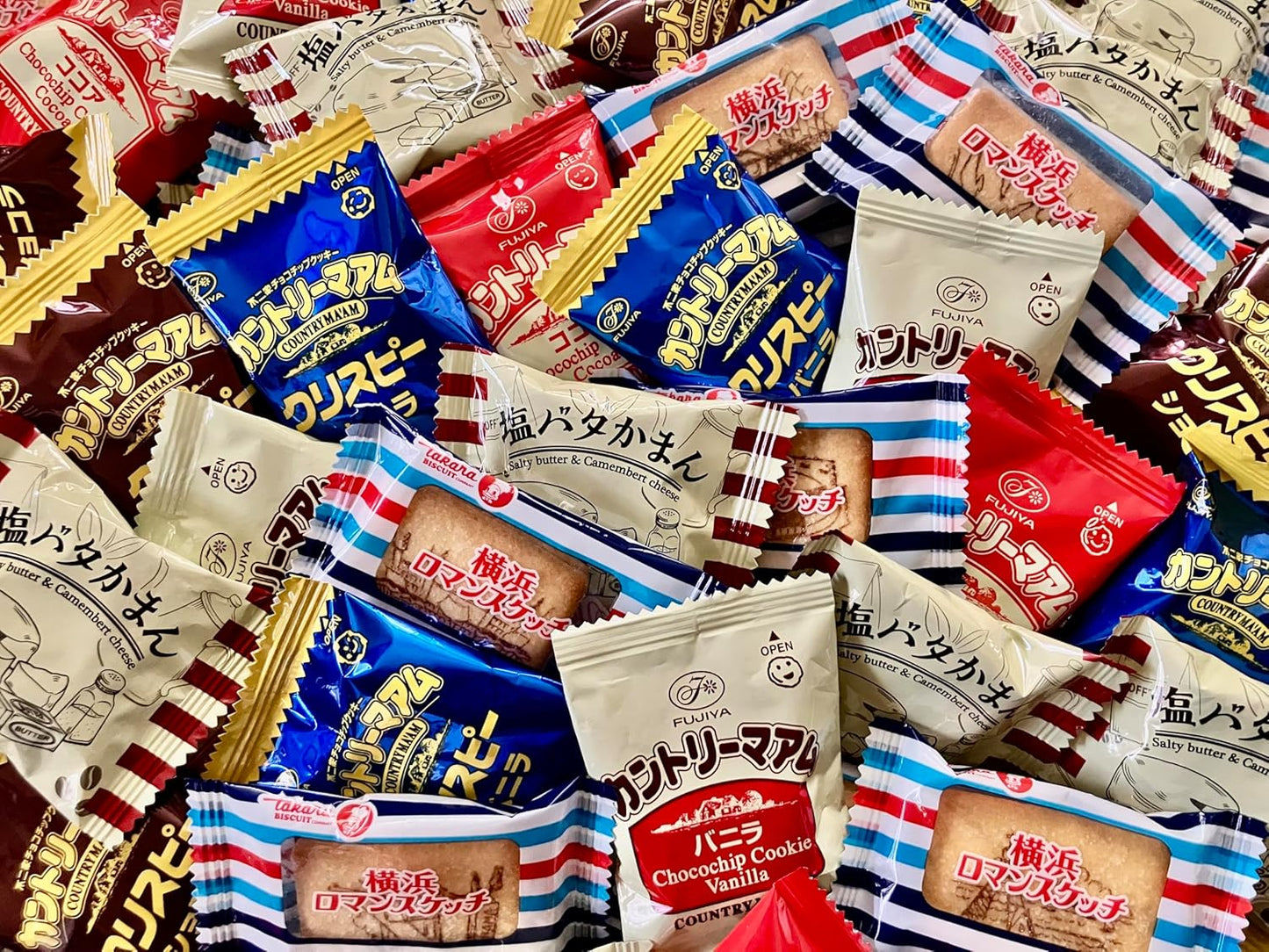 Country Ma'am & Salt Butter Kaman & Yokohama Romance Sketch Large Capacity Over 1.1kg Total About 100 Pieces / Country Ma'am Crispy Set Commercial Use Individually Wrapped Assortment