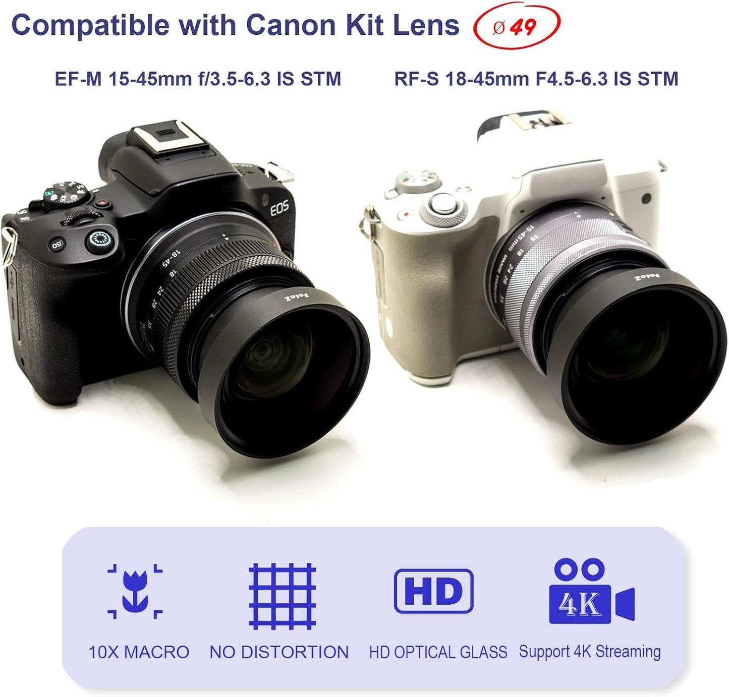 FotoZ 49mm 10x Professional Macro Conversion Lens Super Macro Lens for Canon EOS M6 M50 Mark II M100 M200 R50 R100 EF-M 15-45mm RF-S 18-45mm Kit Lens