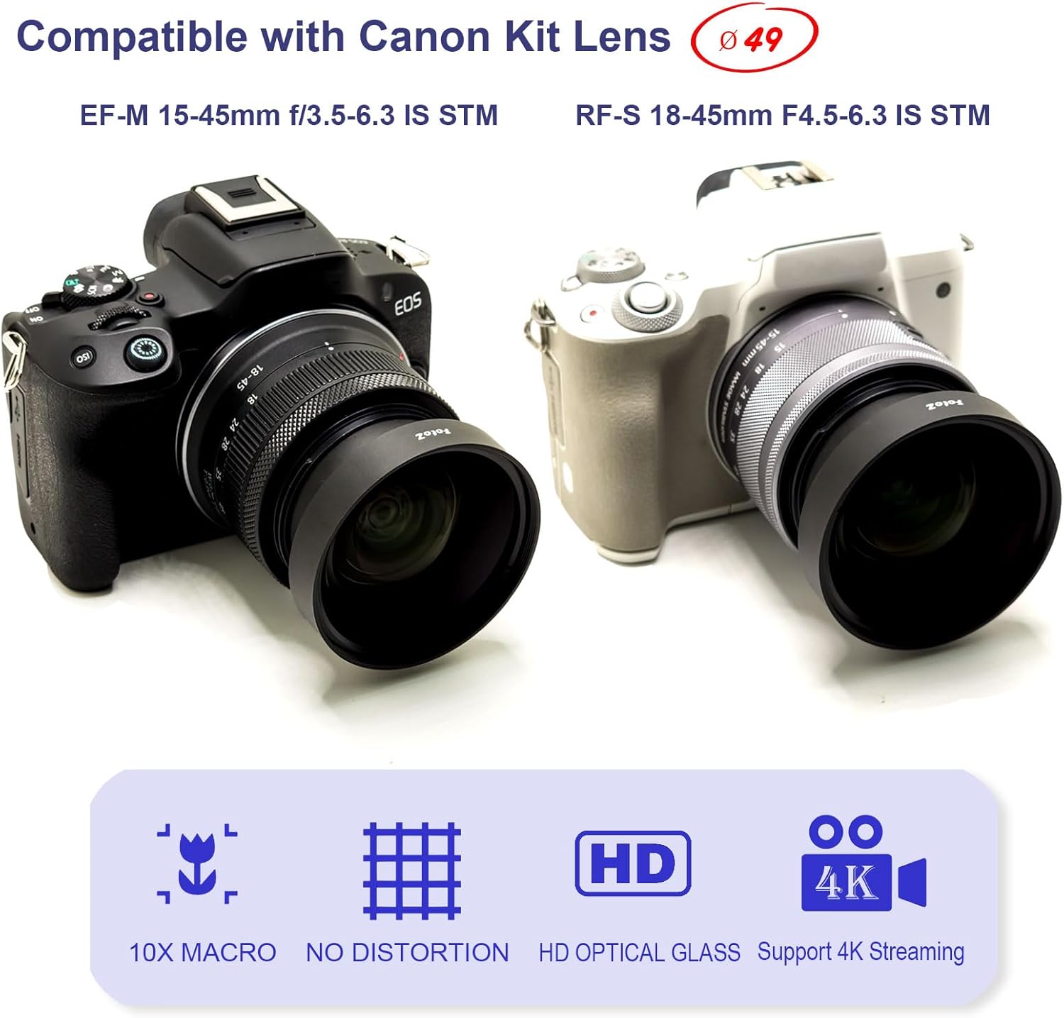 FotoZ 49mm 10x Professional Macro Conversion Lens Super Macro Lens for Canon EOS M6 M50 Mark II M100 M200 R50 R100 EF-M 15-45mm RF-S 18-45mm Kit Lens