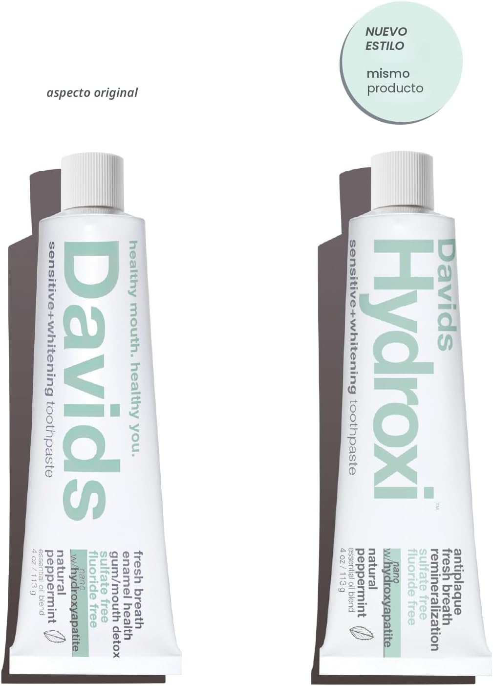 Davids Pasta de dientes sin flúor de hidroxi nano hidroxiapatita para remineralizar el esmalte y alivio de sensibilidad, blanqueamiento, antiplaca, sin SLS, menta natural, 4 onzas, fabricado en