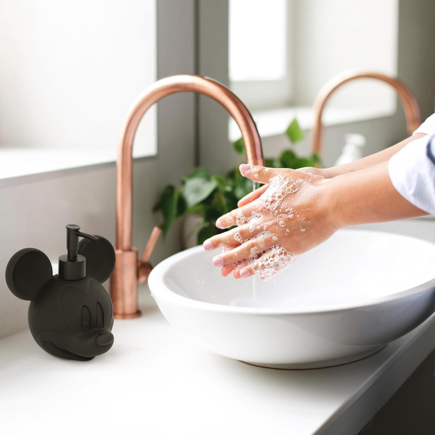 Jay Franco Disney Mickey Mouse Head Children's Soap Dispenser – Lotion Pump or Liquid Soap – Fun and Refillable – Matte Black and Gold
