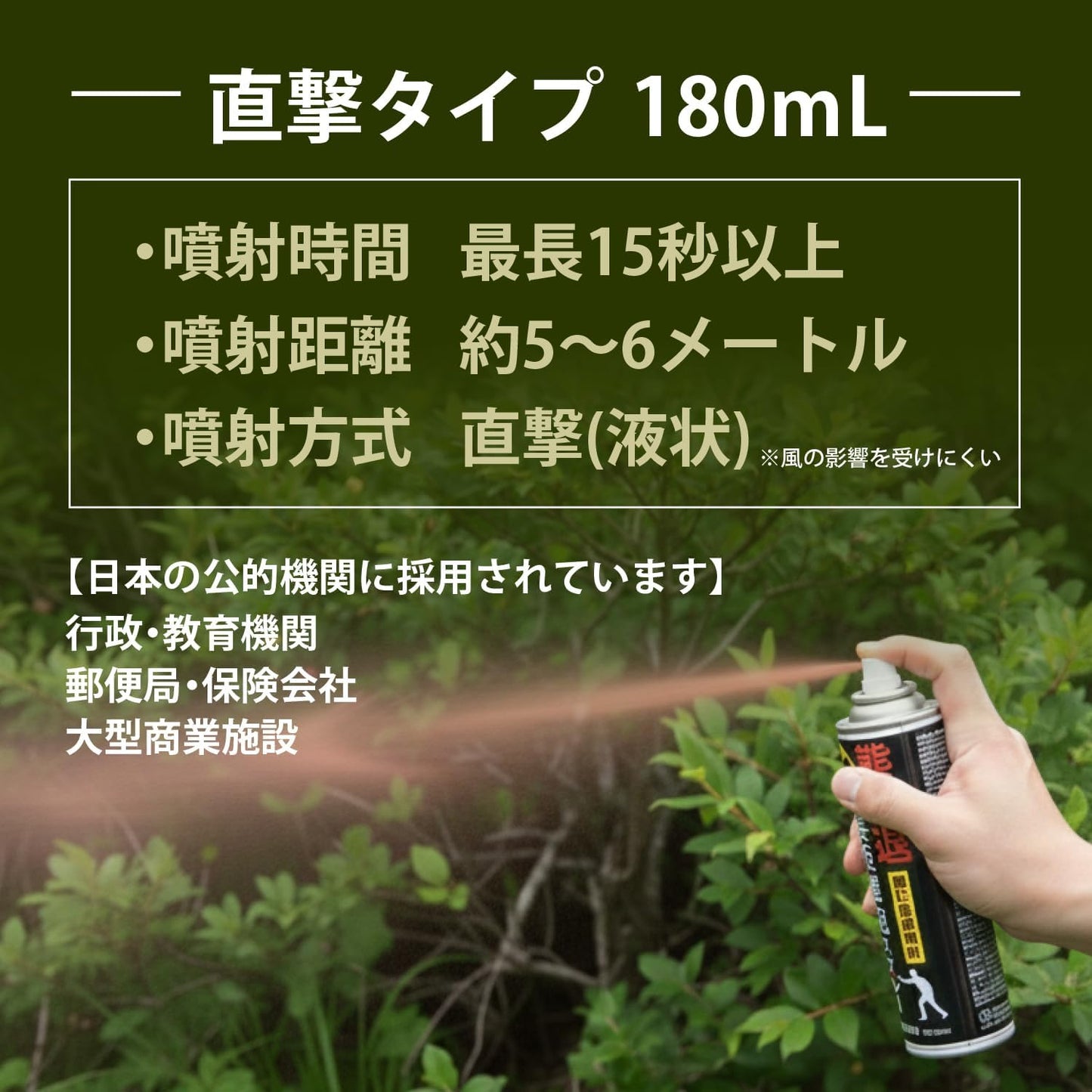 Bear Repellent Spray, Direct Shot Type, 6.1 fl oz (180 ml), Longest 15 Seconds, Approx. 16.4 - 13.4 ft (5 - 6 m), Capsaicin, 2% High Output Model, For Mountain Climbing, Camping, Agriculture, Forestry