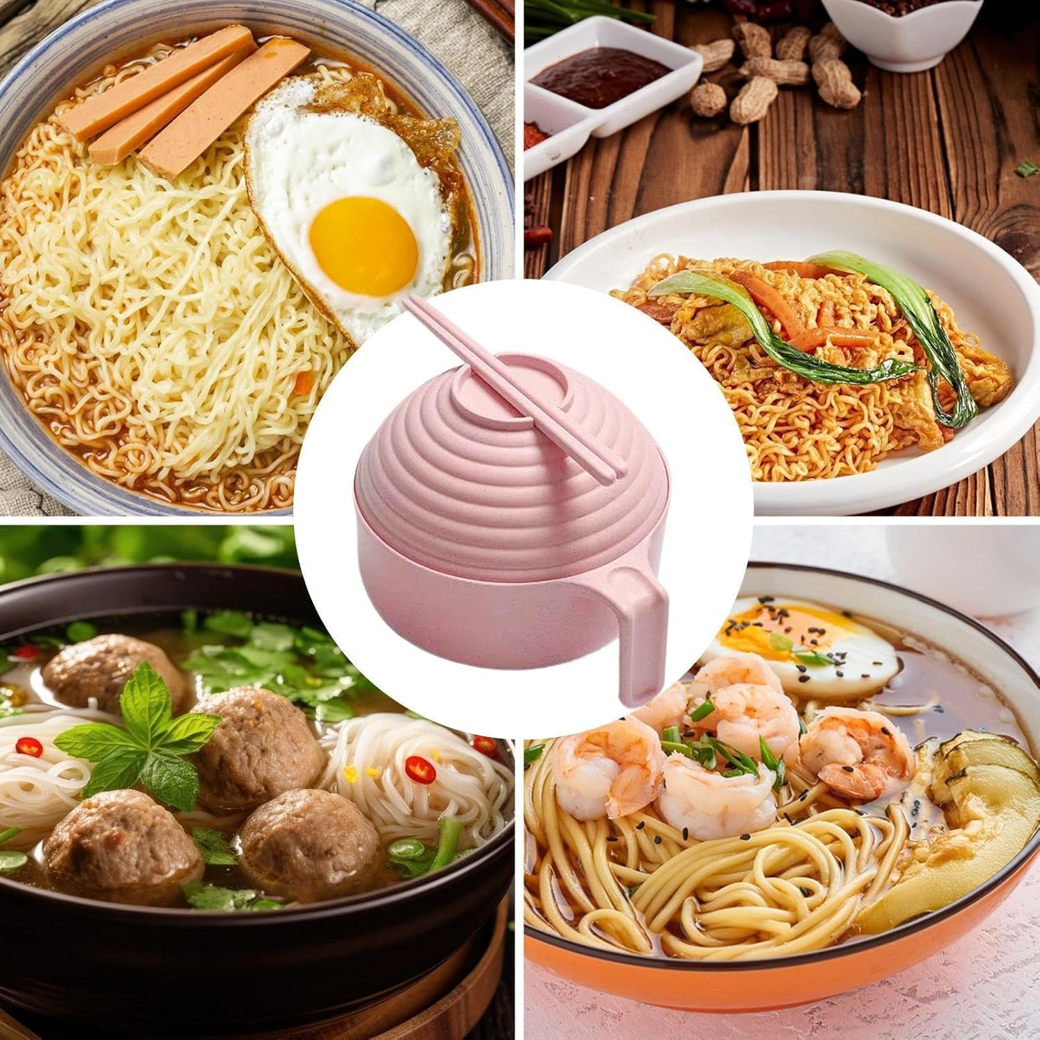 Ramen Cooker Bowl Set, Instant Ramen Bowl Set | Ramen Bowl Set Microwave Instant Ramen Ramen Bowl, Noodle Bowl with Handle and Lid for Ramen, Pho, Udon, Soba, Asian Food