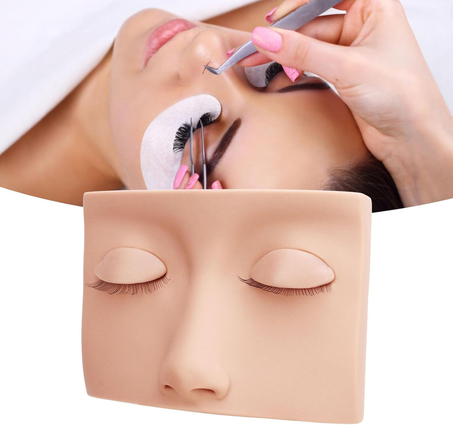 Lash Mannequin Head, Removable Silicone Replacement Eyelash Mannequin Head, Eyelash Extension Training Practice Head Eyelash Practice Makeup Eyelash Extensions for Eyelash Extensions (Pink)