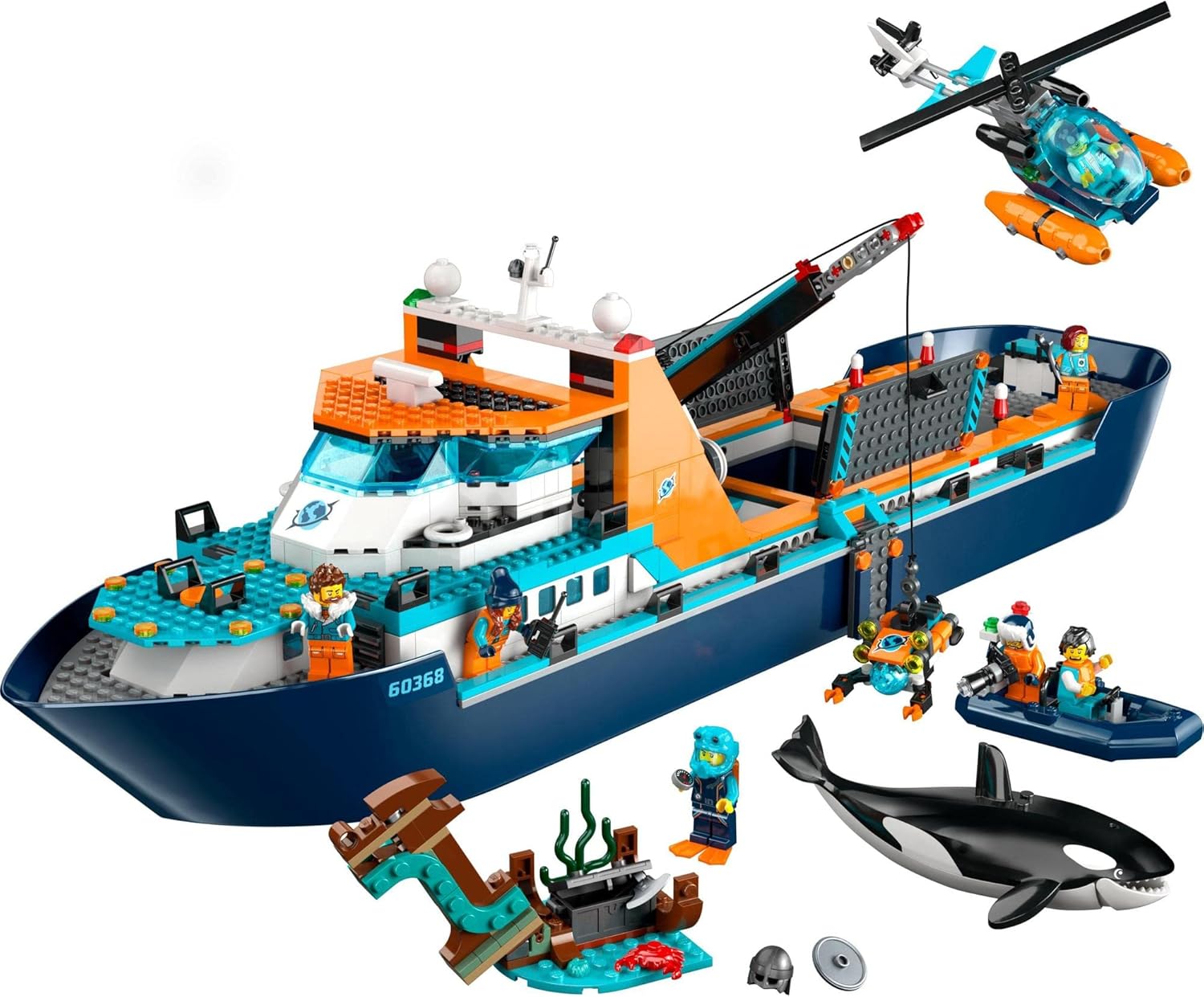 LEGO City Arctic Explorer Ship Toy Blocks, Present, Birthday, For Boys and Girls, Ages 7, 8, 9, Elementary School Students, City Building, Vehicles, Cars, Mini Cars 60368