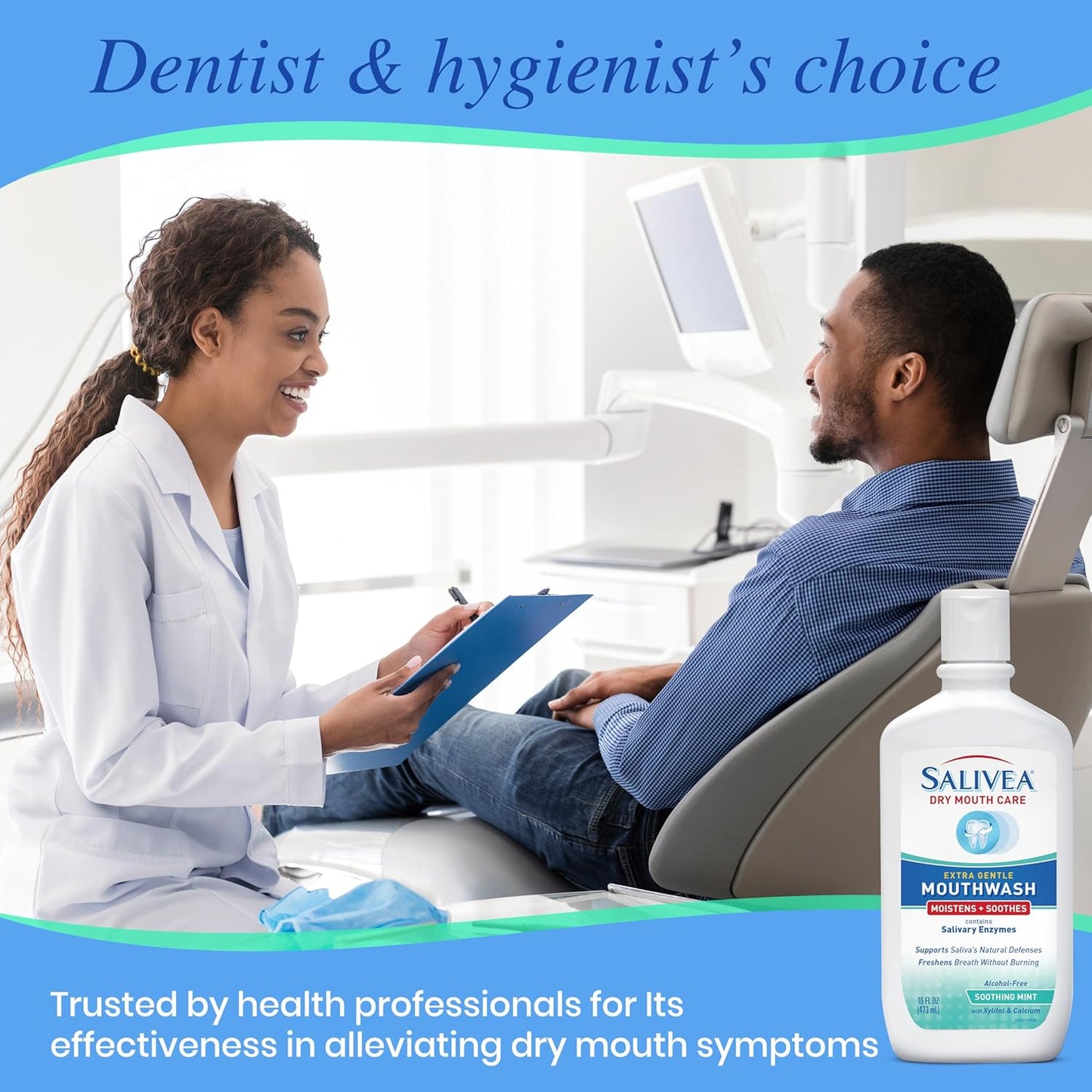 SALIVEA Dry Mouth Mouthwash Soothing Mint Flavor 16 oz Bottle Pack of 2 | Natural salivary enzymes gently freshen breath and aid daily oral care, sensitive-mouth formula for kids and adults