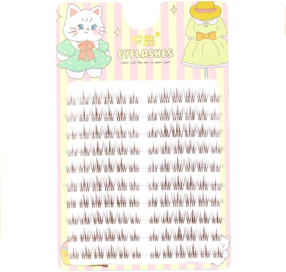 Coffee color individual false eyelashes cluster, long natural false eyelashes, soft transparent stem false eyelashes, invisible bands, handmade eye makeup tools