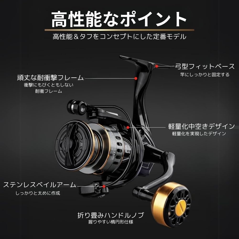 Spinning Reel, Saltwater Fishing, Distant Throw Reel, Bass, Sea Bass, Jigging, Cherry Mass, Ajing, Ice Fishing, Freshwater Fishing, All Metal, 12BB 5.2:1, Shock Resistant