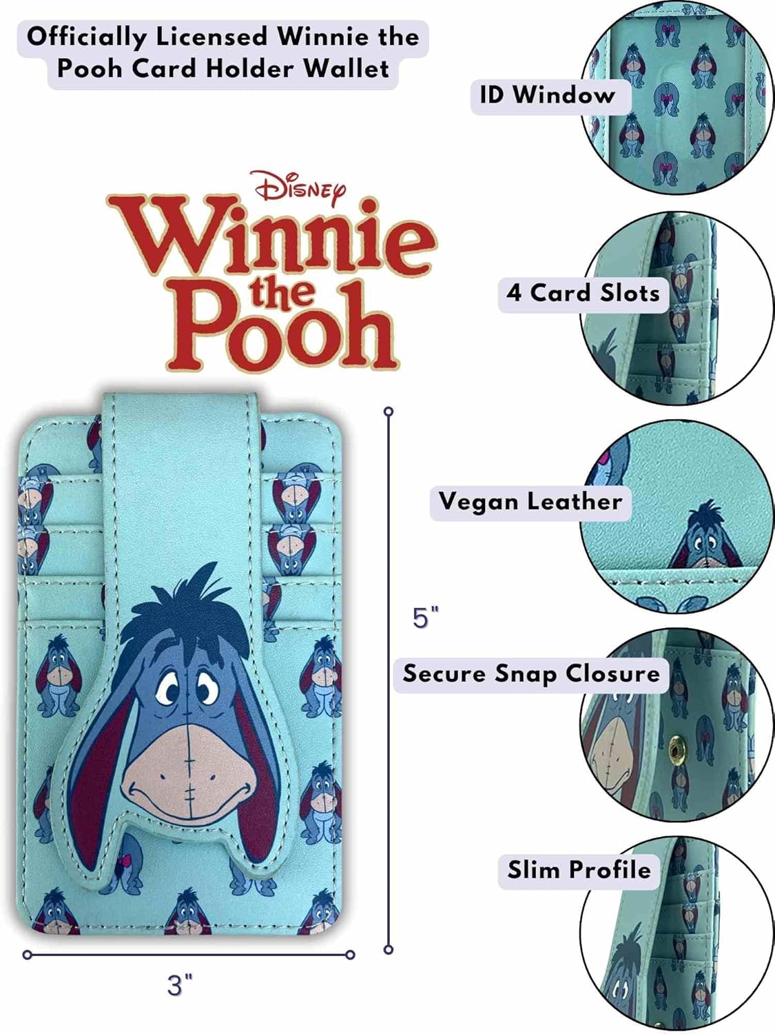 Cartera de Tarjetas Disney Compacta y Delgada (Eeyore Azul Claro)