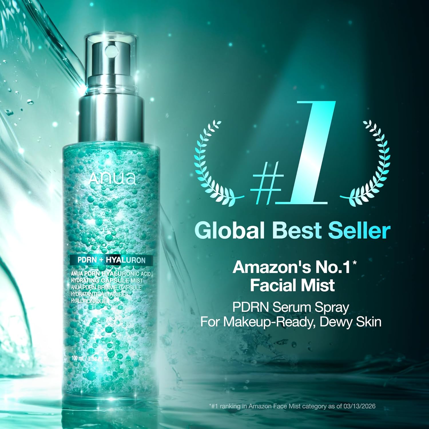 Anua PDRN Collagen Glow Facial Serum Spray, Hydrating Face Mist, Hyaluronic Acid, dewy glass finish, All Skin Types, Instant Plumping Hydration, Firming Care, Korean Skincare, 3.38 fl oz