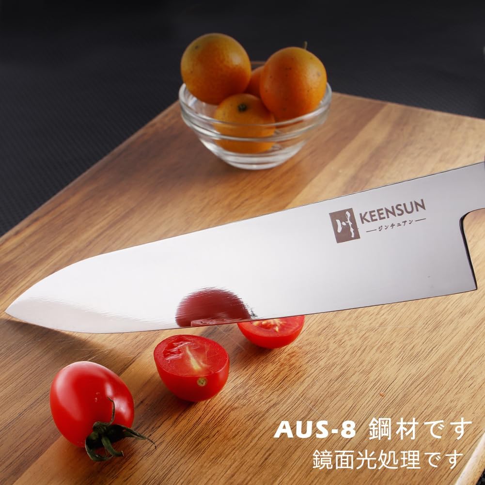 KEENSUN 8 Inch Santoku Knife, Deba Knife, 9Cr18MoV Steel, Mirror Polished Blade, Willow Blade (Single Blade), 8.3 inches (210 mm), Right Handed Gyu's Knife, For Household Use, Fish, Seafood, Raw Fish,