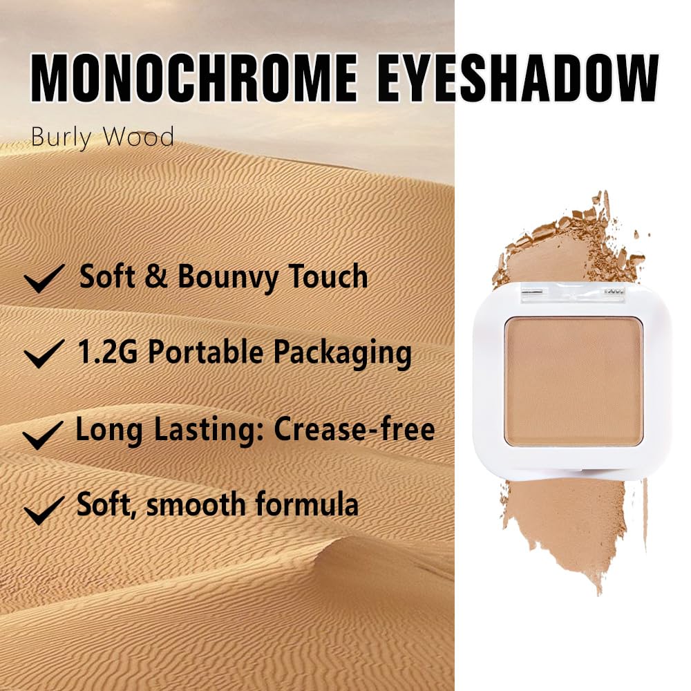 Kaely Maquillaje de sombra de ojos individual prensado, marrón nude claro mate altamente pigmentado, paleta de sombras de ojos monocromáticas altamente pigmentadas, mini sombra de ojos en polvo neutro impermeable, sombras para ojos, ligero mezclable, 13
