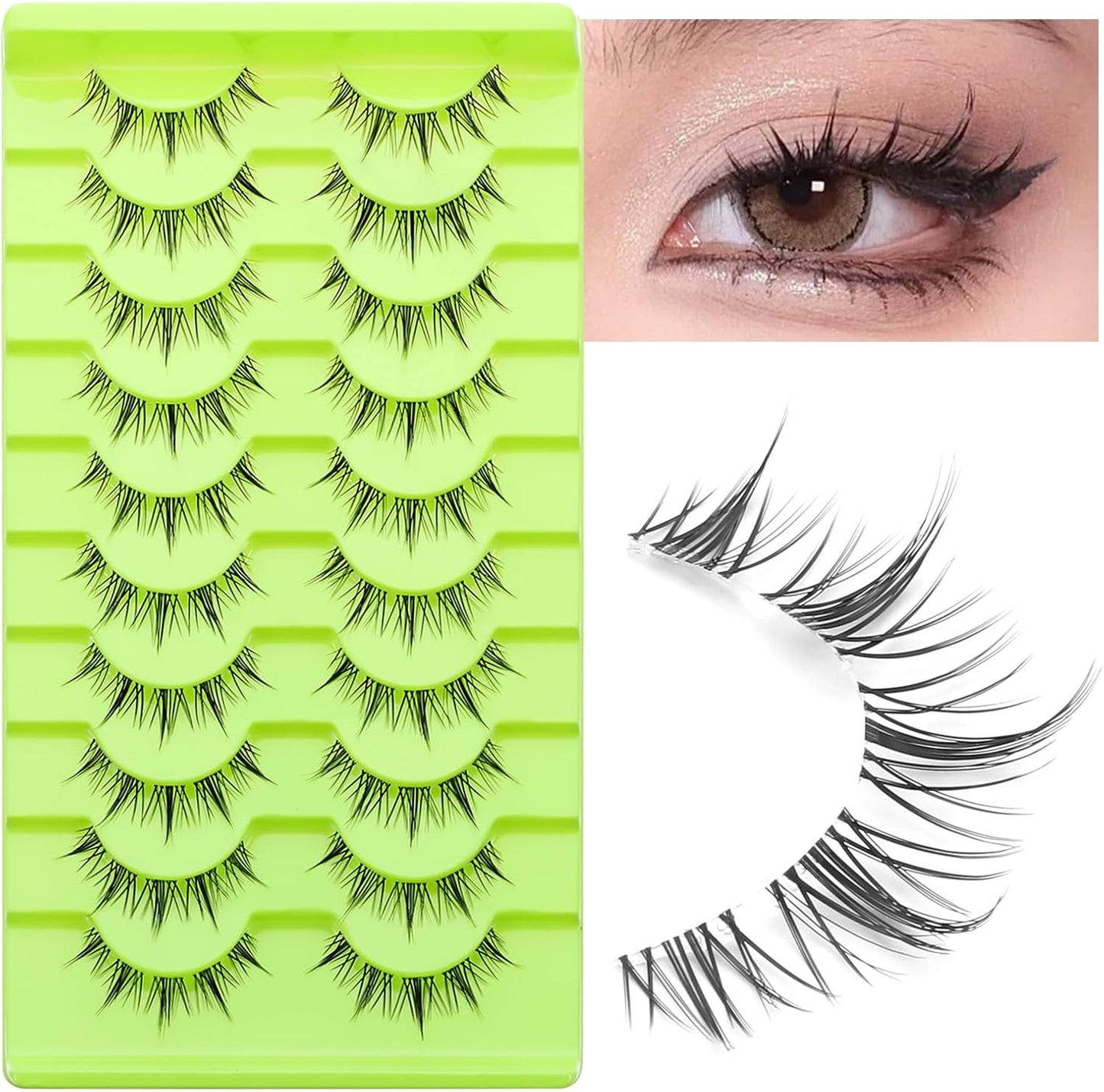 10 Pairs Cartoon False Eyelashes Korean Asian False Eyelashes Anime False Eyelashes Japanese Makeup False Eyelashes Spiky False Eyelashes (Y40)