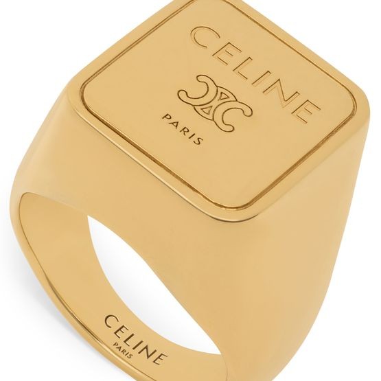 CELINE Triomphe square signet ring in brass with gold finish - Image 3