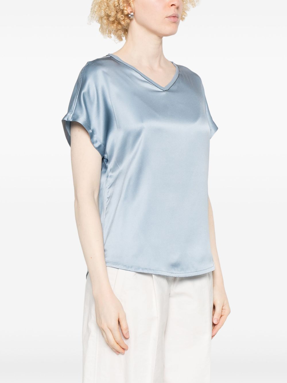 Brunello Cucinelli Silk V Necked Top - Image 3