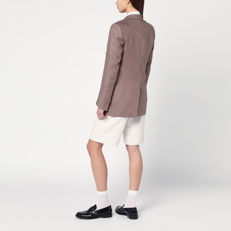 Tagliatore Tagliatore Brown Double Bestoded Linenジャケット - Image 3