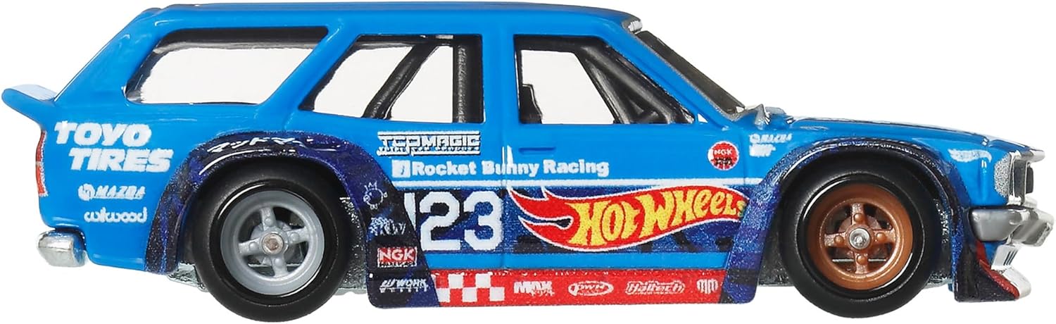 Hot Wheels Car Culture Ronin Run II Mad Mike Mazda RX-3 Wagon/Lemur Ride-On Toy Mini Car, Ages 3 and Up, Blue JBK50