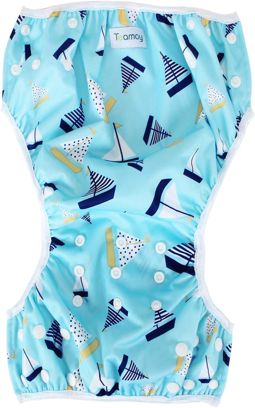 Teamoy 2 Piece Water Play Pants Set for 0-3 Years Old Baby Adjustable Size with Button Waterproof Outer Layer Polyester Mesh Inner Layer Diaper Cover for Swimming Classroom Park Beach Pool