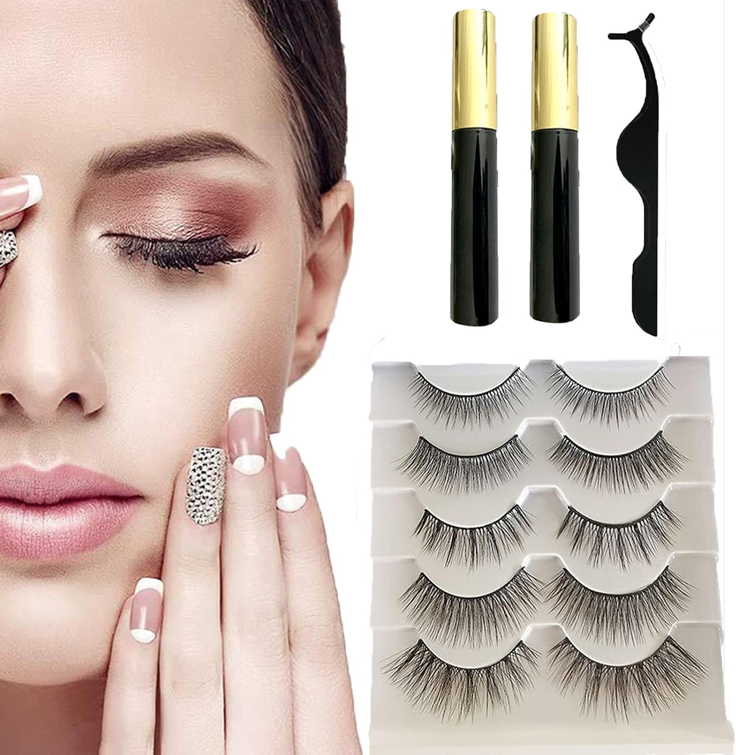False Eyelashes 5 Pairs Magnetic False Eyelashes Set Magnetic False Eyelashes Magnetic Eyelashes and Magnetic Eyelashes Kit Natural Natural Waterproof Ultra Lightweight Daily Use Repeated Trimmable