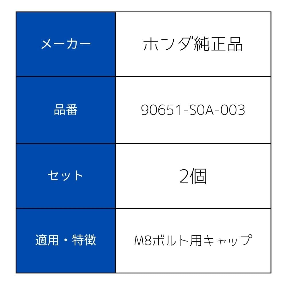 [Set of 2] Honda Car Cap Bolt 0.3 inch (8 mm) Genuine Part Number 90651-S0A-003 for M8 Bolts