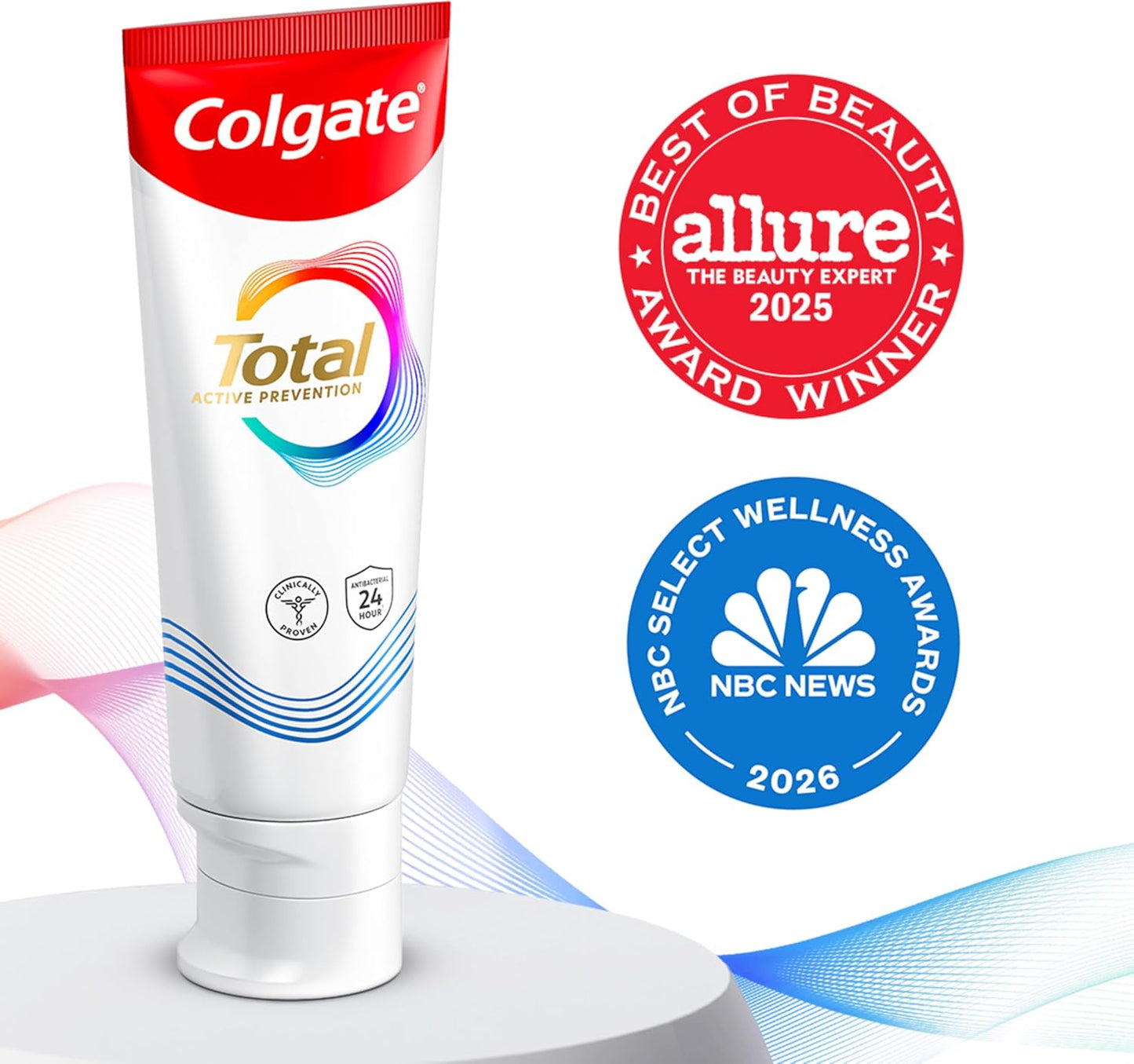 Pasta dental blanqueadora Colgate Total, 5.1 oz, paquete de 2, fluoruro antibacteriano para placa, gingivitis, sensibilidad, eliminación de manchas, clínicamente probado, menta