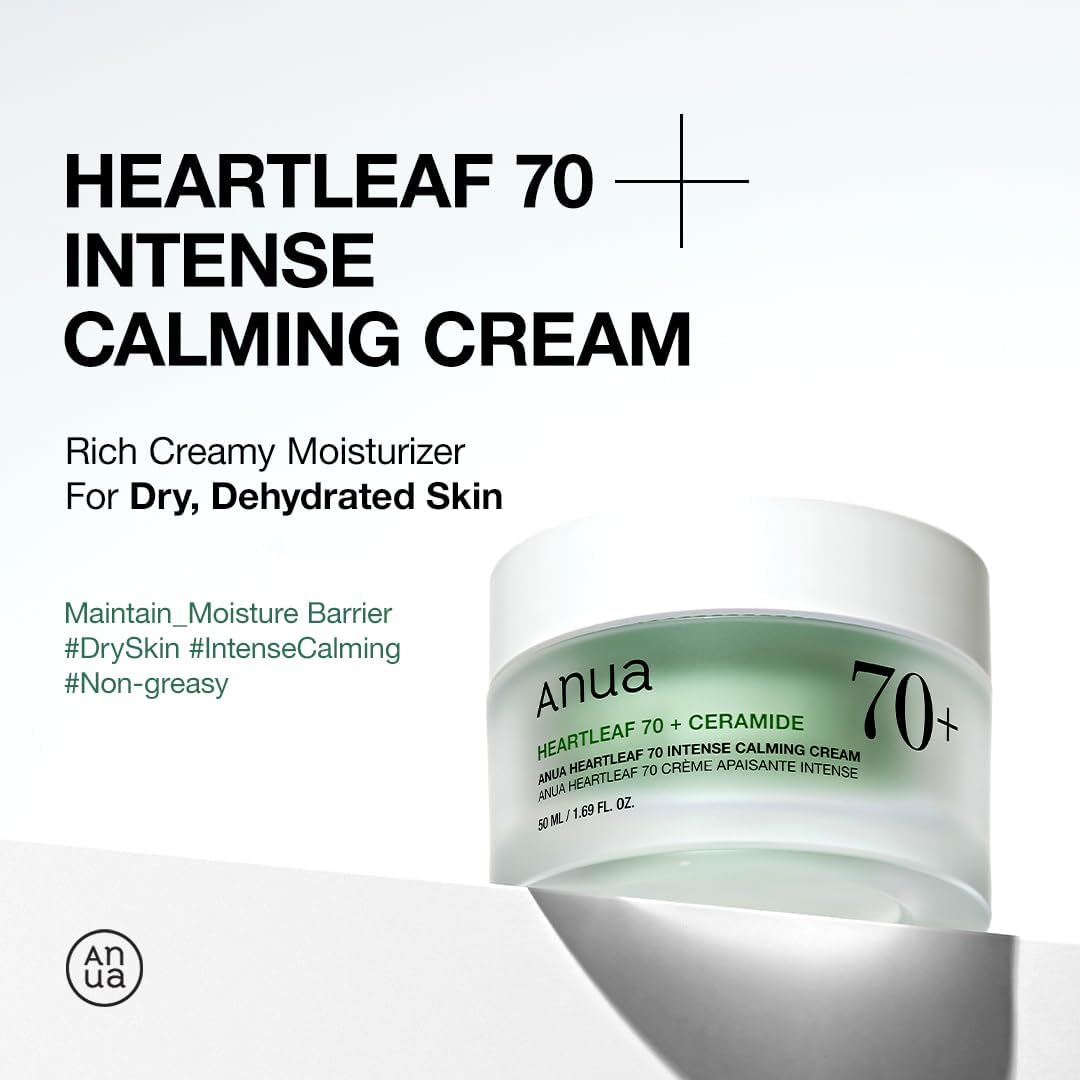 ANUA Dokudami 70 Intense Calming Cream, 1.7 fl oz (50 ml), Moisture Moisturizing Care, Plenty of Moisturizing, Dry Skin, Mixed Skin, Heartleaf Cream, Skin Care, Moisturizing Cream, Korean Cosmetics