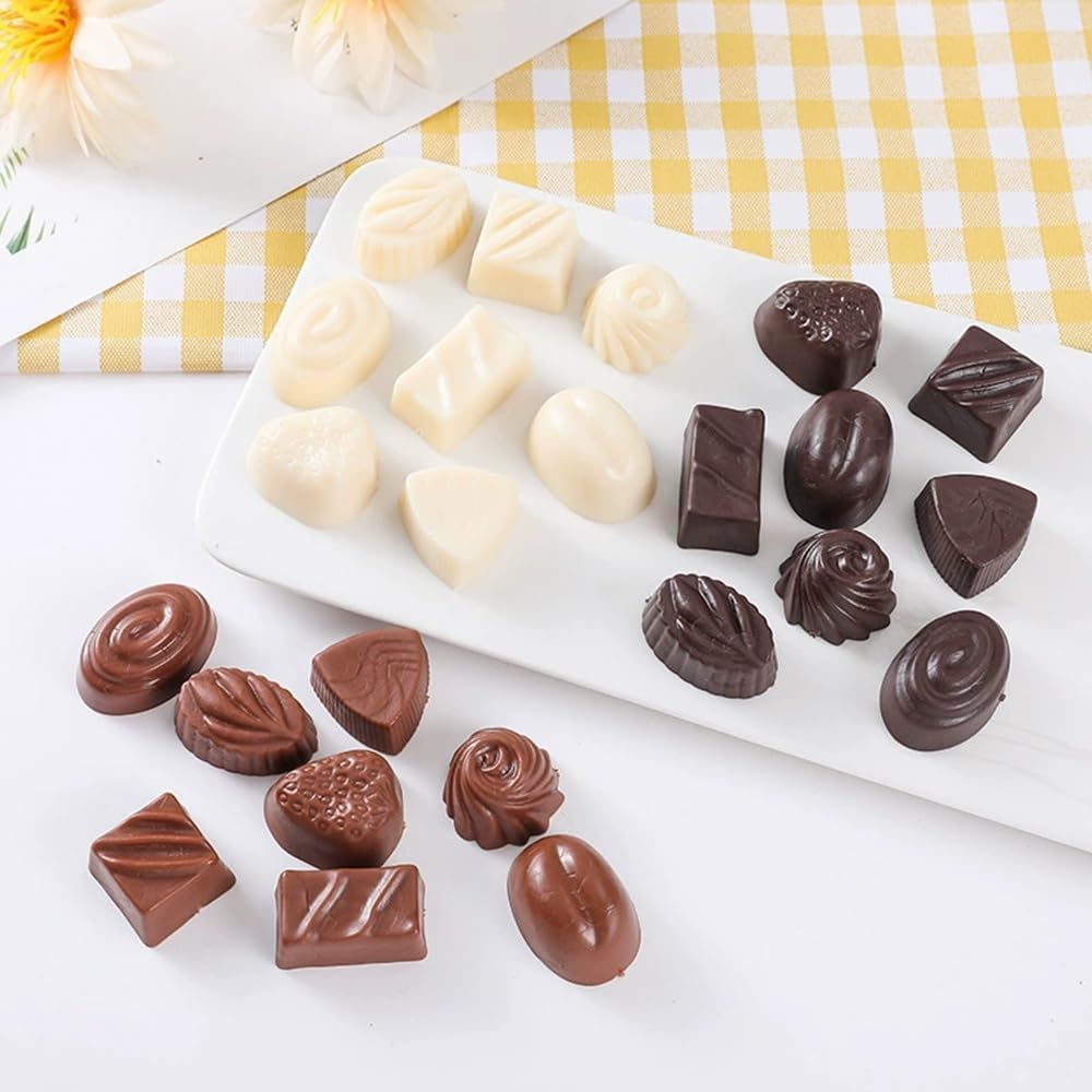 Myth Square Fake Chocolate, Candy, White, Black, Brown, Food Sample, Decoration, Christmas, Valentine's Day, Halloween, White Day Figurines, 3 Colors x 8, Set of 24