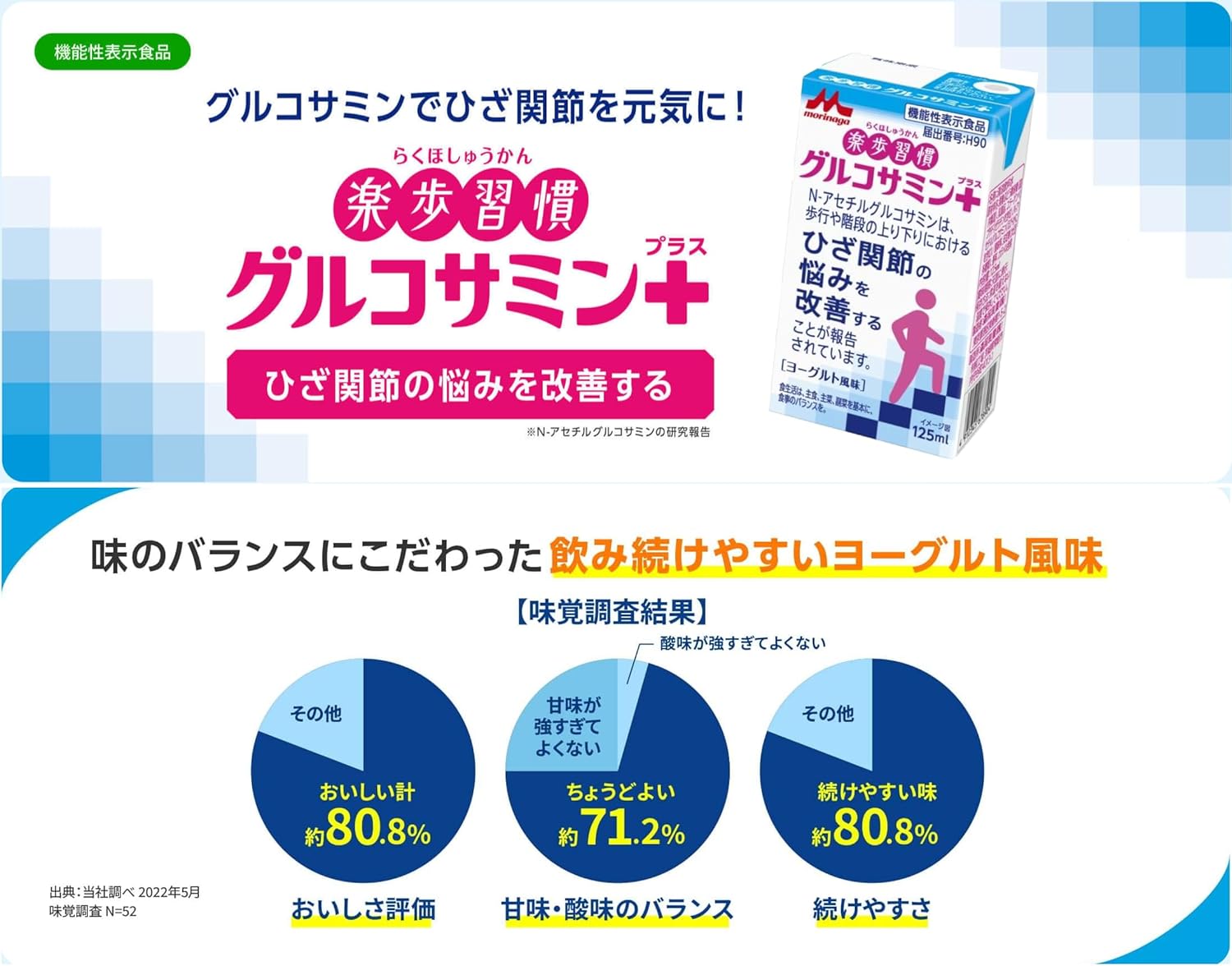 グルコサミンプラス 24本（1ケース）｜N-アセチルグルコサミン1000mg｜コラーゲン1000mg｜ひざ関節サポート｜ヨーグルト風味【注文後メーカー発注】★夏季はクール便＜常温保存可能品 機能性表示食品 ギフトにも＞
