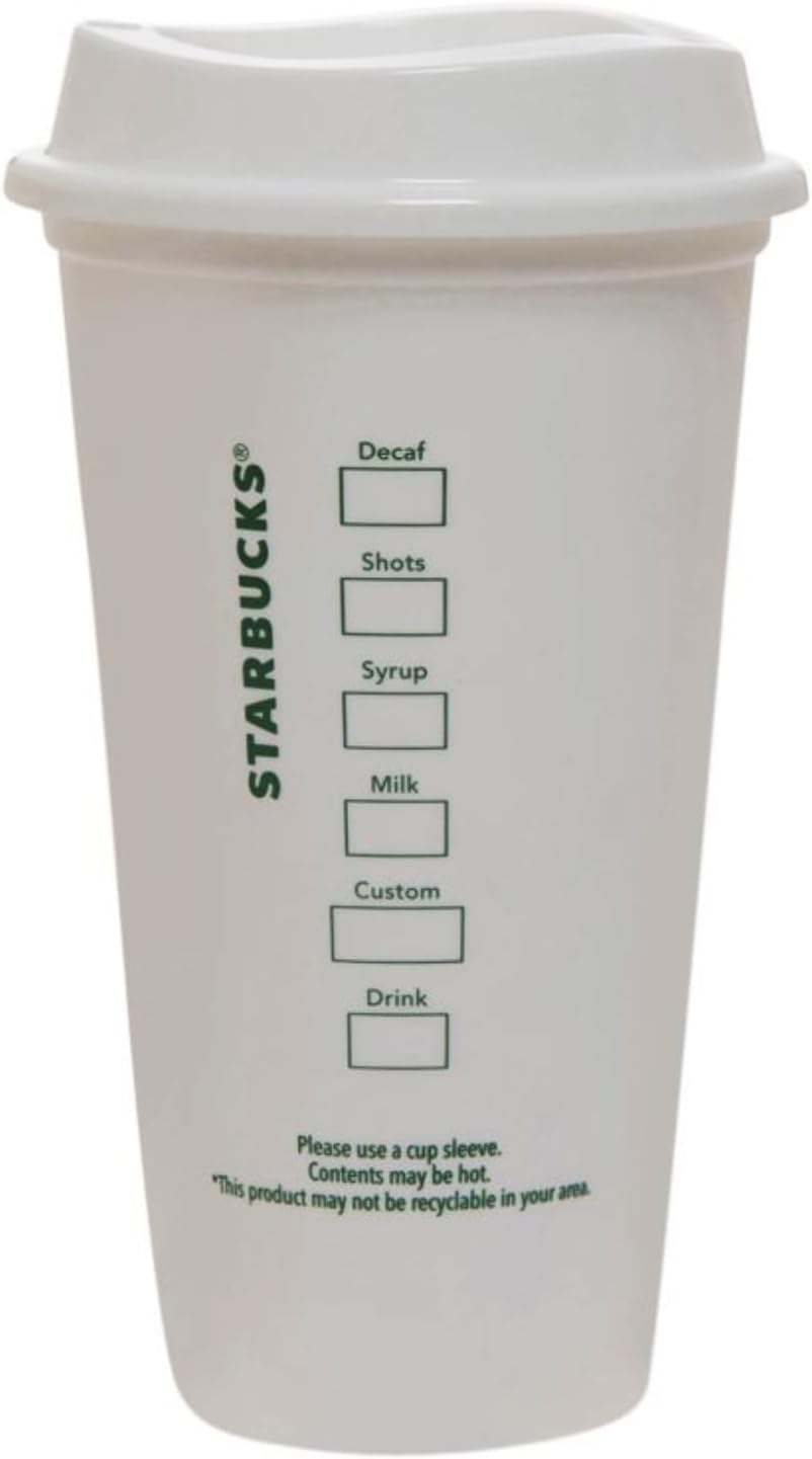 Starbucks - Taza de viaje blanca reutilizable (plástico, 473 ml), tamaño Grande