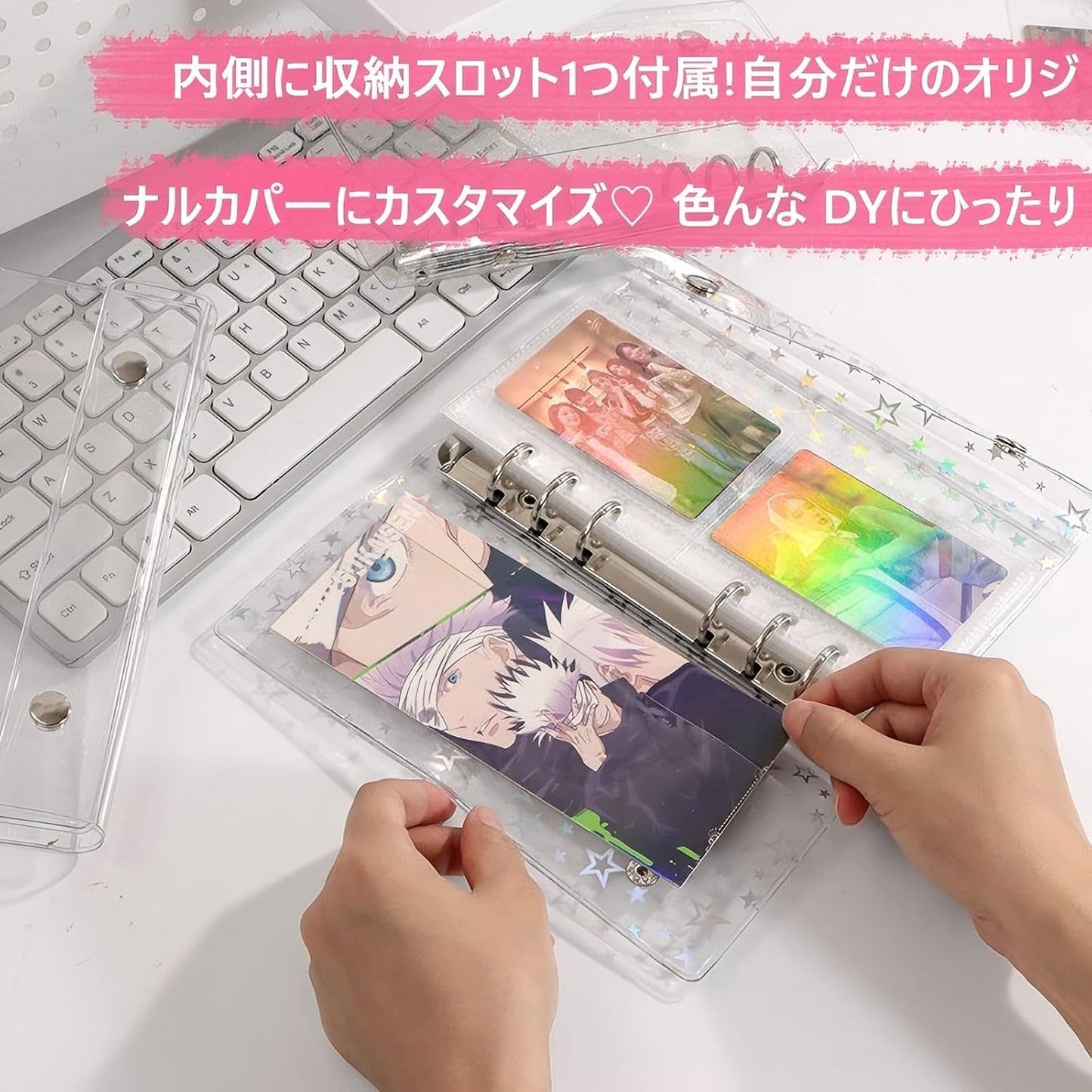 Clear Sticker Book Transparent Girls Removable A6 Sticker Binder Sticker Notebook Clear Binder 6-Hole Micro 6 Sticker Storage Refillable Comes with 20 Refill Sheets Otaku Activity Supplies