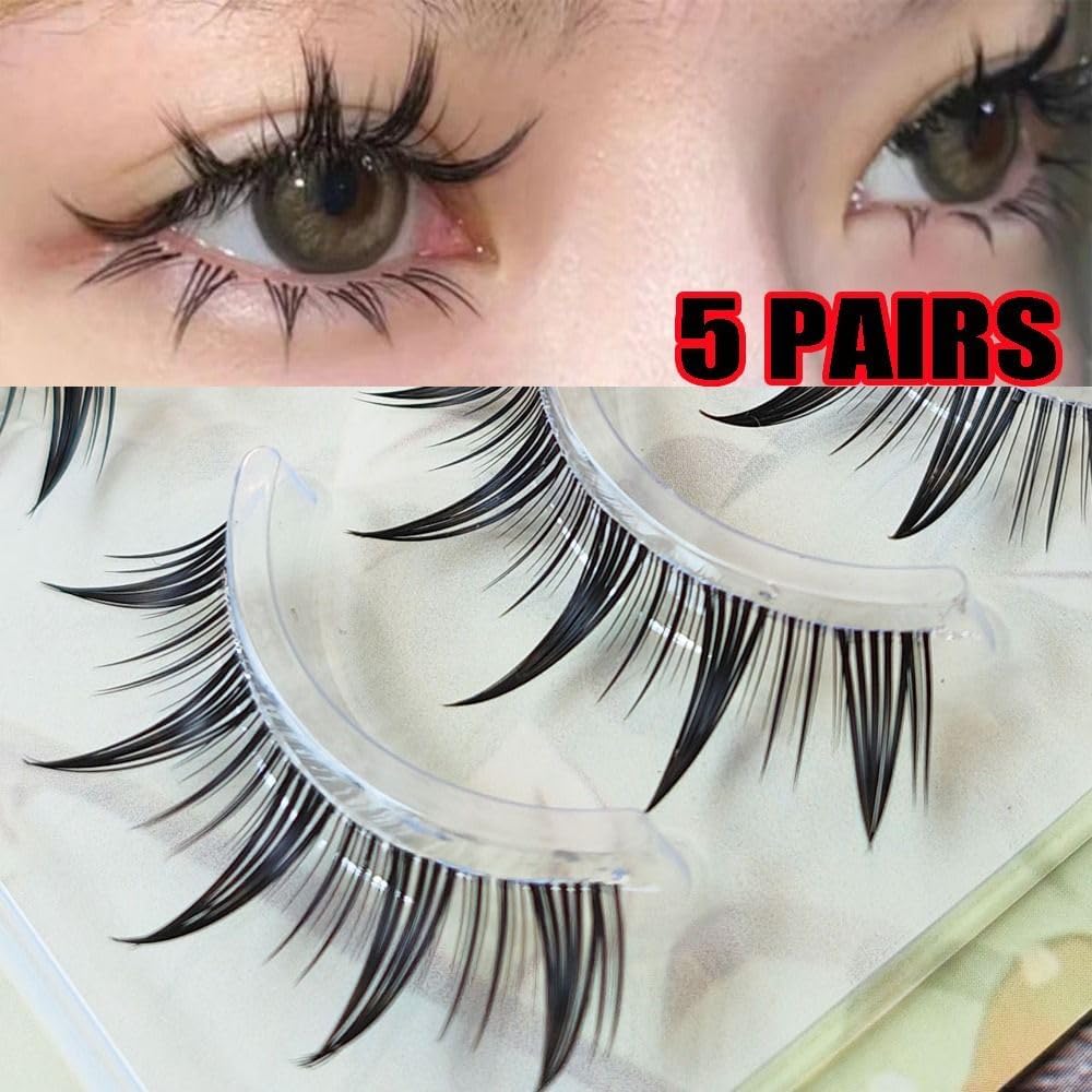 5 Pairs Wet Eyelashes False Eyelashes Japanese Thick Anime False Eyelashes Long Dramatic Eyelashes for Comic Cosplay (Style 02)